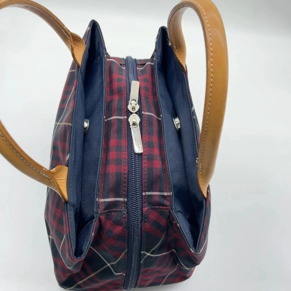 Auth Burberry Nova Check Blue Label Canvas Leather Black Red Handbag